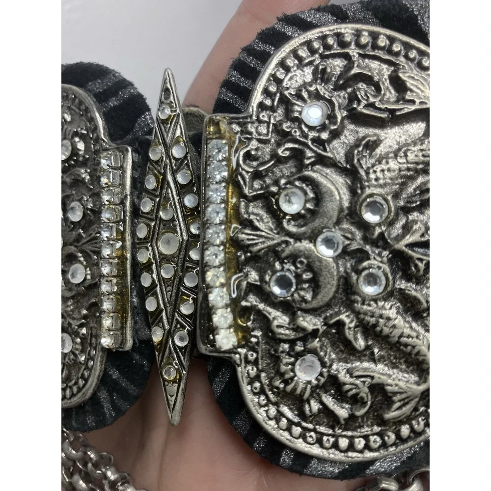 VTG 1992 Nina Arjani Zebra Print Cinch Waist Statement Buckle Front Heavy Belt S